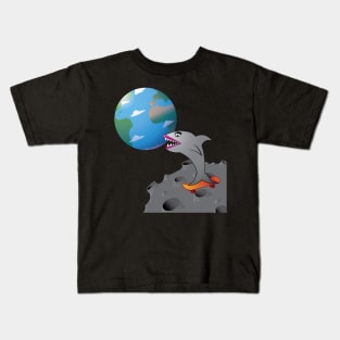 Glamorous Shark Skateboarding on Asteroid Kids T-Shirt